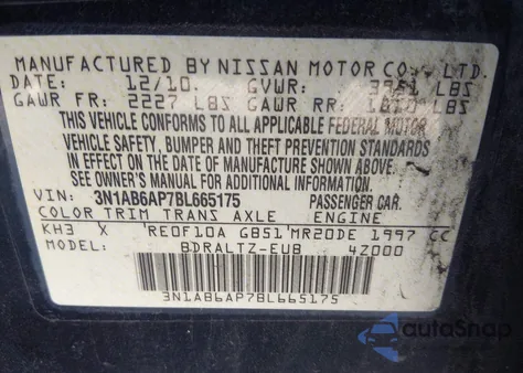 2011 Nissan Sentra 2.0Sr z USA, uszkodzony, nr VIN 3N1AB6AP7BL665175